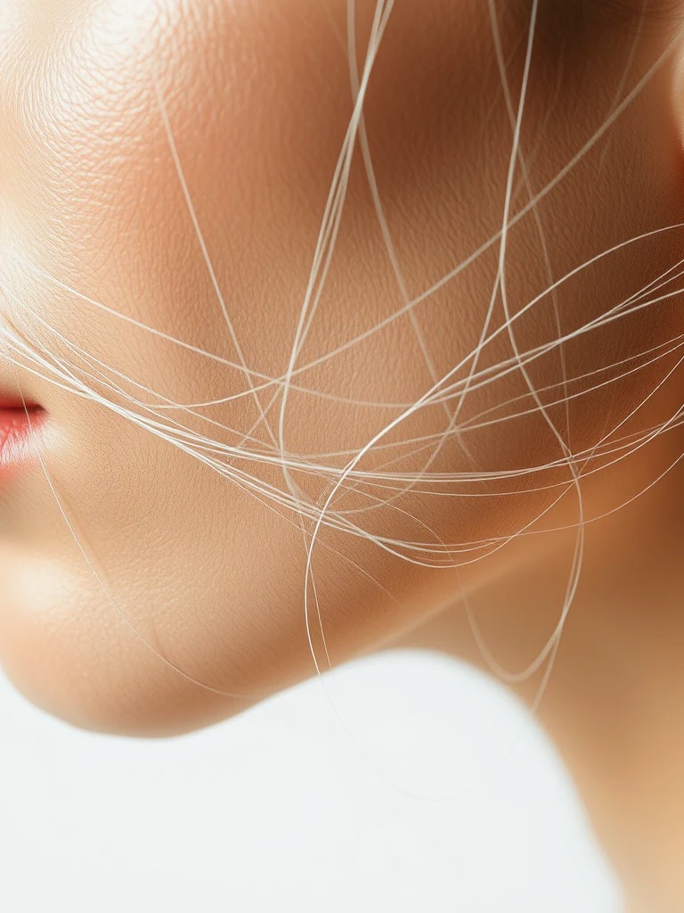 Lifting Coréen : fils de soie au collagène posés sur la peau du visage